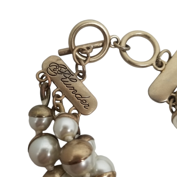 PLUNDER GOLDTONE & FAUX PEARL LAYERED STATEMENT NECKLACE & BRACELET SET - Picture 7 of 9